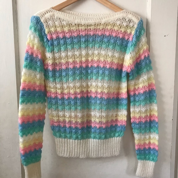 Vintage Sweaters - Vintage Gess Who Delicate Rainbow Boatneck Sweater